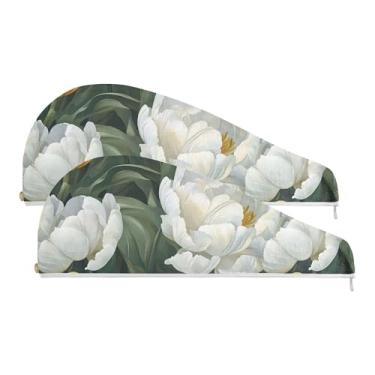 Imagem de SEHANY Toalha de cabelo de microfibra de flores coloridas elegantes para mulheres, 2 peças, turbantes de cabelo de secagem rápida com botão, touca de cabelo seco absorvente toalha de secagem de cabelo