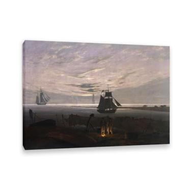 Imagem de Noite no Mar Báltico por Caspar David Friedrich Impressões em tela Well Decor The World Classic Art Reproduções de arte grande giclée arte de parede para sala de estar decoração de casa 70 x 50 cm
