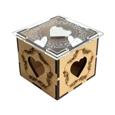 Imagem de Caixa MDF Presente Decorativa Caixa Para Presente Com Tampa Acrilico Transparente E Coracao Espelhado Ideal Para Feriados AniversáRios Festas Datas Comemorativas (prata,15)