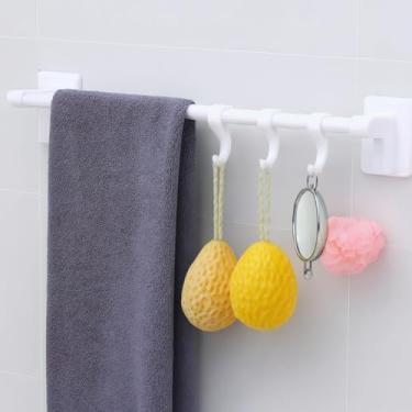 Imagem de Porta Toalha de Parede 50cm com 6 Ganchos, Fixação Adesiva Sem Furos, Plástico Resistente, Barra para Toalhas e Ganchos Multiuso, Disponível em Branco e Preto (BRANCO)