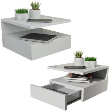 Imagem de KIT 2 Mesa de Cabeceira Suspensa com Gaveta e Prateleira Mesinha Suspenso,mesa de cabeceira,mesa de cabeceira quarto(Branco)