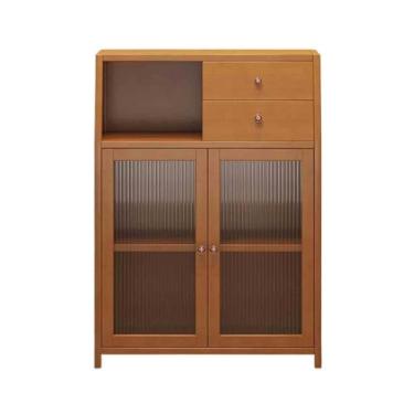 Imagem de hezhuhe2258 Aparador de sala de jantar, aparador de vidro de porta dupla para cozinha, dispensadores de chá e água, armazenamento de parede para sala de estar