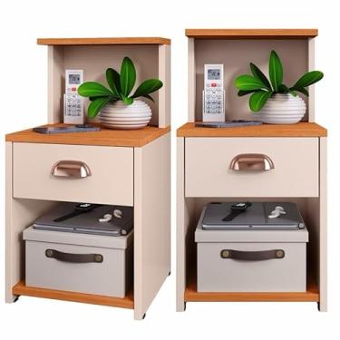 Imagem de KIT 2 MESA CABECEIRA PARA QUARTO MESA COM PRATELEIRA COM GAVETA DECORAR,mesa de cabeceira,mesa de cabeceira quarto(Kit Cleo Cinza)