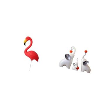 Imagem de Fenteer Conjunto de Esculturas de Jardim com Família de Flamingos E Elefantes: Figuras de Animais para Decoração de Jardins Externos E Interiores.