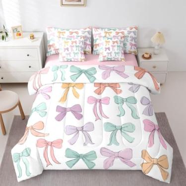 Imagem de Erosebridal Jogo de cama solteiro de princesa com laço e laço de balé colorido em uma bolsa, edredom kawaii com lençóis, conjunto de cama de princesa