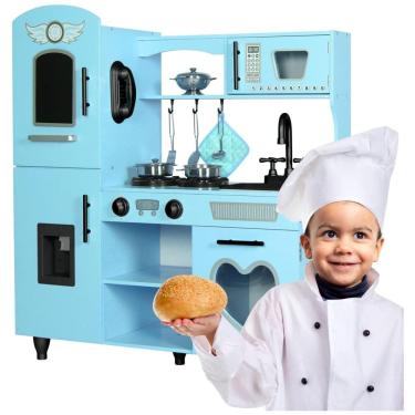 Imagem de Cozinha Infantil em Madeira com 7 Utensílios, Luzes e Sons Realistas para Crianças Acim...