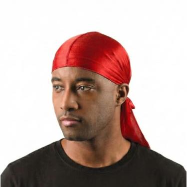 Imagem de Titan 1 touca masculina sedosa Durag premium macia e sedosa cauda extra longa para tranças desbotadas 360 faixas torcidas para homens, Vermelho, 1 Count (Pack of 1)