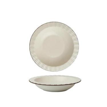 Imagem de Conjunto de pratos domésticos brancos de cerâmica simples - prato de 21,6 cm de profundidade