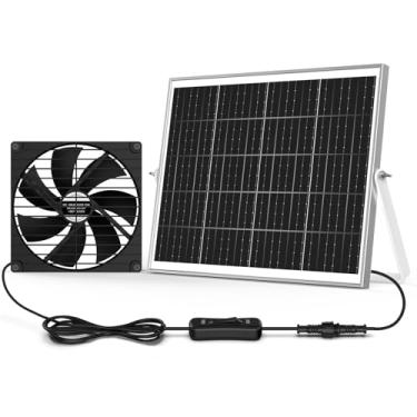 Imagem de pqins Ventilador de estufa solar grande de 18 cm, ventilador de escape e admissão de galinheiro alimentado por energia solar de 25 W, impermeável, cabo de 5 m, fluxo de ar forte para ventilação de