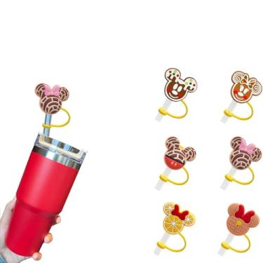 Imagem de 6 peças de cobertura de canudo de silicone reutilizáveis, acessórios para copos Stanley, tampa de palha fofa para canudos Stanley Topper de 10 mm