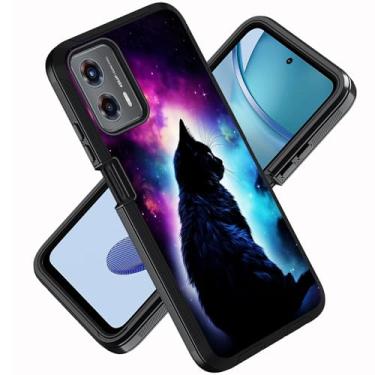 Imagem de ZXHSBROK Capa para Motorola Moto G 5G 2024 / Moto G Play 5G 2024, capa protetora contra quedas à prova de choque de grau militar para Moto G 5G 2024, Galaxy Nebula Black Cat