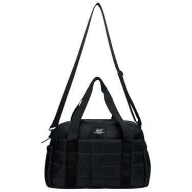 Imagem de Wolt Bolsa de ginástica pequena para mulheres, bolsa tiracolo de 35,5 cm com compartimento úmido, bolsa acolchoada para esportes e viagens de fim de semana, Preto