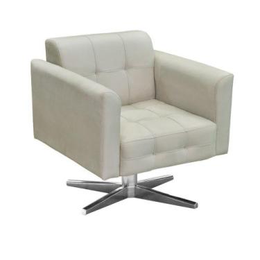 Imagem de Poltrona Decorativa Elisa Suede Bege com Base Giratória em Aço Cromado