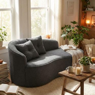 Imagem de Sofá Orgânico Curvo Feijão Confortável Sala Estúdio Amore Bouclê cinza escuro 