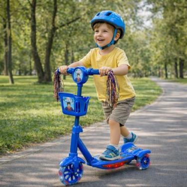 Imagem de Patinete Infantil 3 Rodas com Cestinha e Rodinhas de Led - Brinq Kids,
