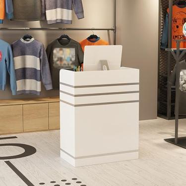 Imagem de Mesa de recepção branca moderna com gaveta de armazenamento - ideal para casa, escritório, salão, spas e lobby - mesa de computador de madeira - balcão de recepção de recepção - móveis de loja