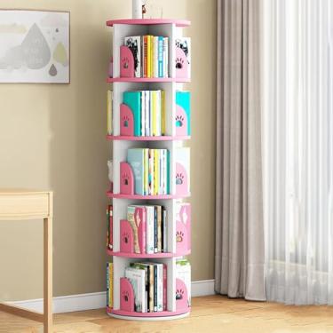Imagem de Torre de estante giratória de 360°, suporte de armazenamento para exibição de chão, organizador de prateleira de livros de canto colorido para quarto e sala de estudo, 5 níveis 19,6 x 19,6 x 62,5