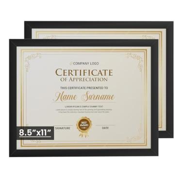 Imagem de Conjunto de 2 porta-retratos de 21,5 x 28 cm, moldura preta com acrílico resistente a estilhaçamento, molduras de 21,5 x 28 cm, moldura de pôster para exibição de documentos de certificado