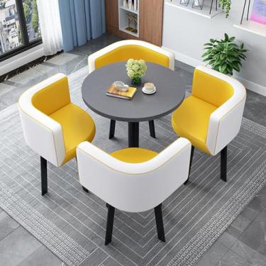 Imagem de Conjunto de mesa de negociação e cadeira, mesa de clube de sala de recepção de escritório, conjunto de mesa de jantar redonda simples, mesas de conferência, conjunto de mesa de centro e cadeira (cor