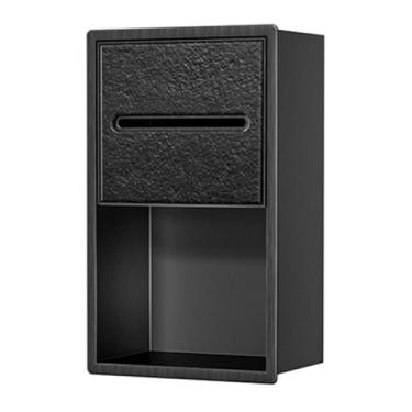 Imagem de Dispensador de papel higiênico com nicho de parede embutido, sem necessidade de azulejos para armazenamento, suporte de papel higiênico de aço inoxidável com prateleira, multicolorido (moldura preta +