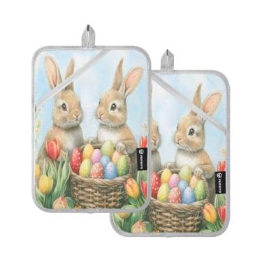 Imagem de Burbuja Coelhos com suporte de panela de ovos de Páscoa com bolso, almofadas quentes resistentes ao calor, luvas de forno de enchimento de algodão para cozinha, cozimento, 2 unidades