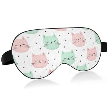 Imagem de Burbuja Máscara de dormir facial de gato para mulheres e homens, máscara refrescante para os olhos com blackout para dormir lateral com alça elástica ajustável para viajar