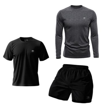Imagem de Kit Camiseta Dry Manga Longa Uv, Manga Curta E Short Mauricinho P Ao Plus Treino Praia Verão Básico-Masculino