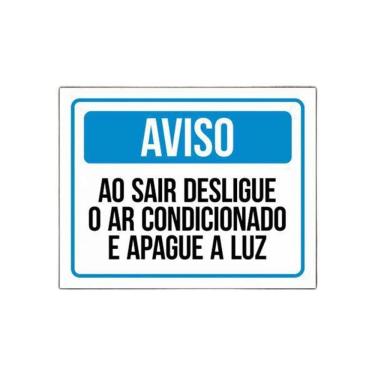 Imagem de Placa Aviso Sair Desligue Ar Condicionado Apague Luz 27X35