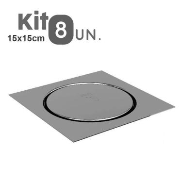 Imagem de Kit 8 Ralos Click Inteligente Aço Inox 15x15 Pop Up Banheiro Lavabo Casa