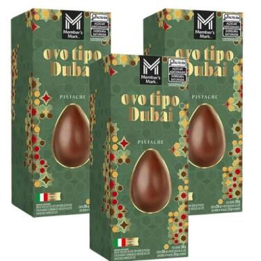 Imagem de Kit 3 Caixas Ovo de Páscoa Pistache Tipo Dubai Members Mark 280g  Choc
