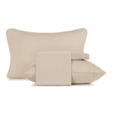 Imagem de Jogo De Cama Casal 4 Peças Altenburg Malha Fio Penteado Bege Mocha