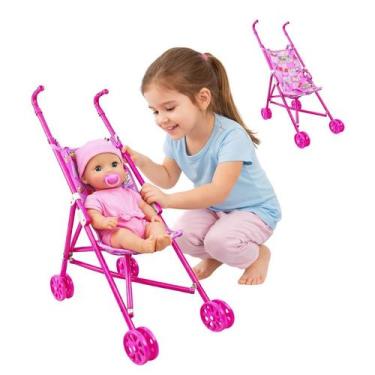 Imagem de Brinquedo Carrinho de Boneca Infantil Bebe Dobrável Rosa - Toys & Toys