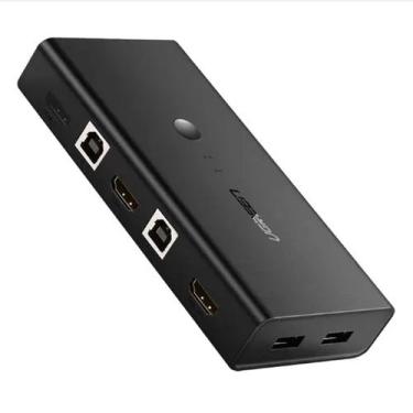Imagem de Switch kvm com 4 portas usb-a 2 portas usb-b 2 entradas hdmi e uma sai