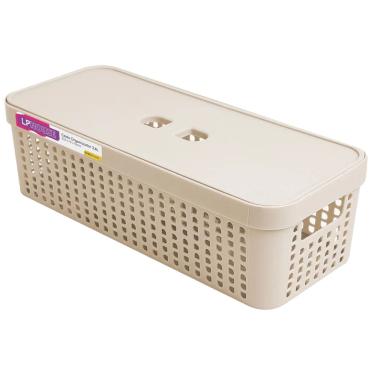 Imagem de Cesta Organizadora LP House Rattan com Tampa Bege 3,6L