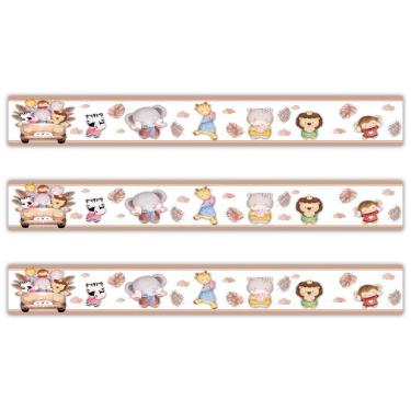 Imagem de Kit 3 Faixas Decorativas Papel Parede Infantil Animais Carro Titulo Marrom