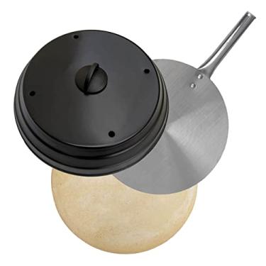 Imagem de Kit Pizza Para Churrasqueira Com Pá de Pizza Alumínio, Pedra Refratária Redonda 37cm e Abafador Preto