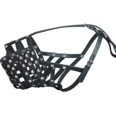 Imagem de Focinheira de couro legítimo para cesta segura para cães – Dinamarquês excelente, São Bernardo, Mastigação (circunferência 47 cm, comprimento do focinho 12 cm)