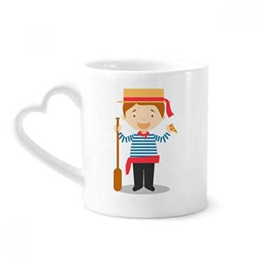 Imagem de Caneca de cerâmica azul listrada branca com desenho de Itália café copo de coração de vidro