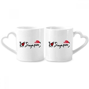 Imagem de I Love Singapore Word Flag Love Heart Illustration Couple Porcelain Mug Set Ceramic Lover Cup Heart Handle