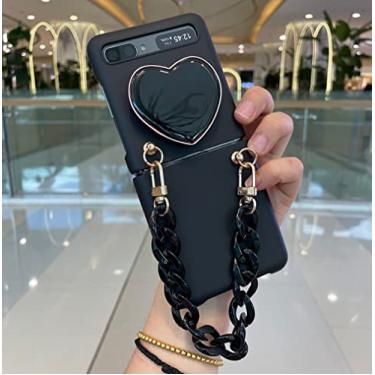 Imagem de Corrente de pulseira para Samsung Z Flip 3 ZFlip 4 capa de telefone dobrável com suporte de telefone móvel de coração para Samsung Galaxy ZFlip 5G, preto, para Galaxy Z Flip