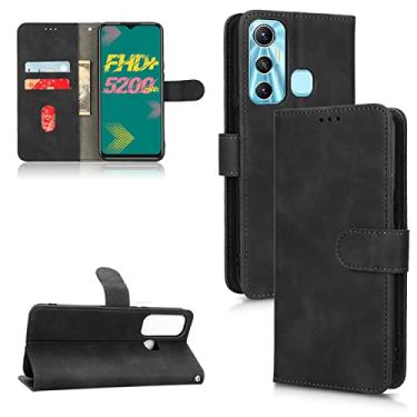 Imagem de Capas de telefone Business Skin Feel compatíveis com Infinix Hot 11 Hot11 Capa de couro com compartimentos magnéticos para cartão clipe de carteira capa de telefone à prova de choque (preto, Infinix Hot 11)