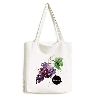 Imagem de Bolsa de lona com estampa de frutas uvas saborosas e saudáveis para aquarela, bolsa de compras casual