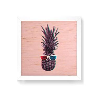 Imagem de Arte Maníacos Quadro decorativo com moldura caixa branca em Madeira - Abacaxi 3D - 30x30cm