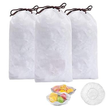 Imagem de Sunfenle Fresh Keeping Bags 300 pçs capas de tigelas reutilizáveis capas elásticas de alimentos tampas elásticas de plástico saco de vedação universal de cozinha para armazenamento de preservação de alimentos placa de prato restante