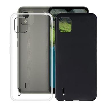 Imagem de HGJTF Capa de telefone para Nokia C110 (6,3 polegadas), transparente + capa preta - silicone macio ultrafino [à prova de choque X antiarranhões] Capa traseira de TPU para Nokia C110