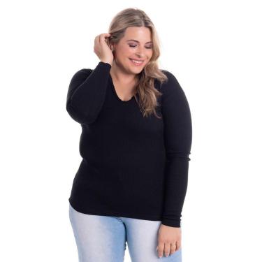 Imagem de Blusa Manga Longa Feminina Canelada 2x1 com Renda