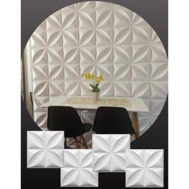 Imagem de Revestimento Branco Pvc 40 Placas Decoracao De Parede 50Cmx50Cm