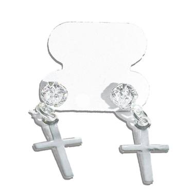 Imagem de Brinco Ponto de Luz com Cruz Zircônia Branca 4mm Prata 925 136799