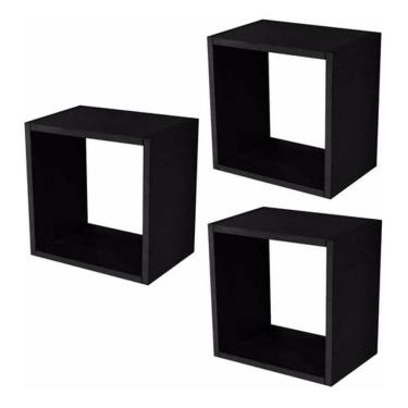 Imagem de Kit 03 Nichos Decorativo 31x31x15 Prateleira Cubo Sala Preto
