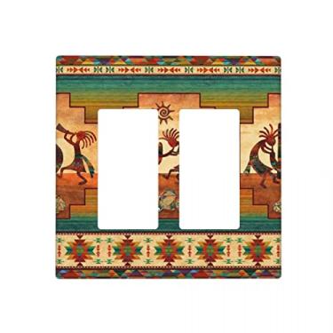 Imagem de Capa para interruptor de luz decorativa de interruptor duplo Kokopelli do sudoeste nativo americano Kokopelli, 2 entradas, decorador, placa de parede, tampa de tomada de receptáculo, tamanho 11,5 x 11,5 cm